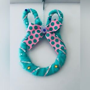Teal Bunny Wreath with Pink Polka Dot Bow